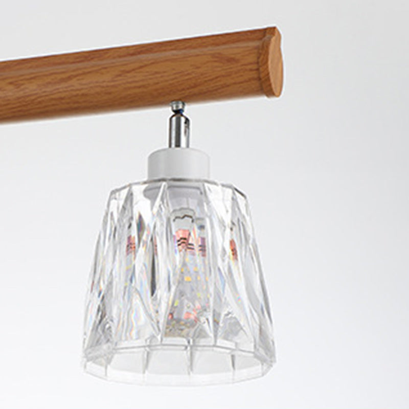 Contemporary Retro Aluminum Wood Acrylic Cylinder Zipper Foldable 4-Light Semi-Flush Mount Ceiling Light For Dining Room