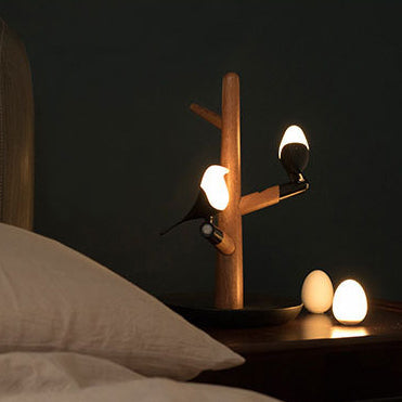 Contemporary Creative PC ABS Wood Silicone Magpie Branch LED Motion Sensor Night Light Table Lamp For Bedroom