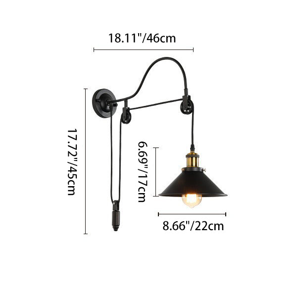Retro Industrial Wrought Iron 1-Light Pulley Wall Sconce Lamp