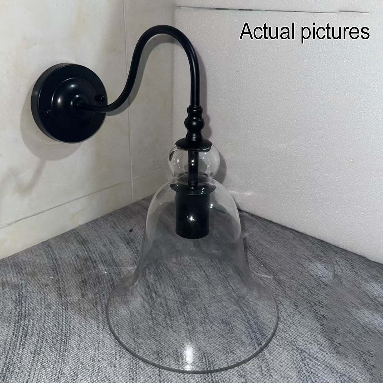 Vintage Industrial Clear Glass Bell 1-Light Wall Sconce Lamp