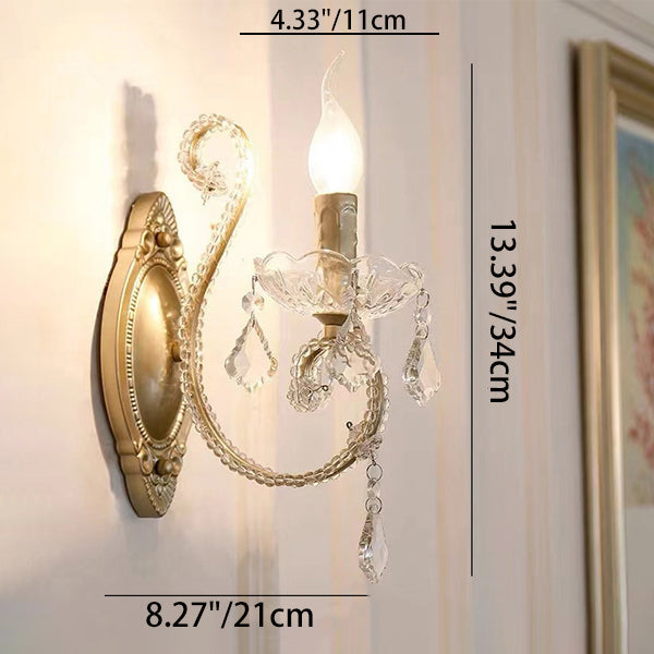 European Vintage Crystal Candelabra 1/2 Light Wall Sconce Lamp