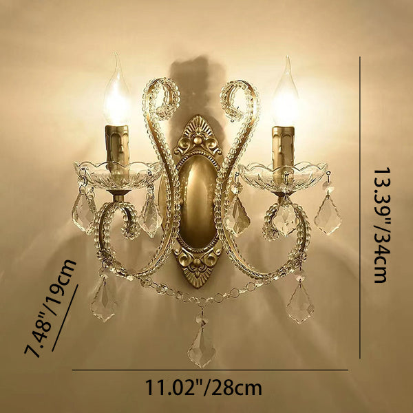 European Vintage Crystal Candelabra 1/2 Light Wall Sconce Lamp