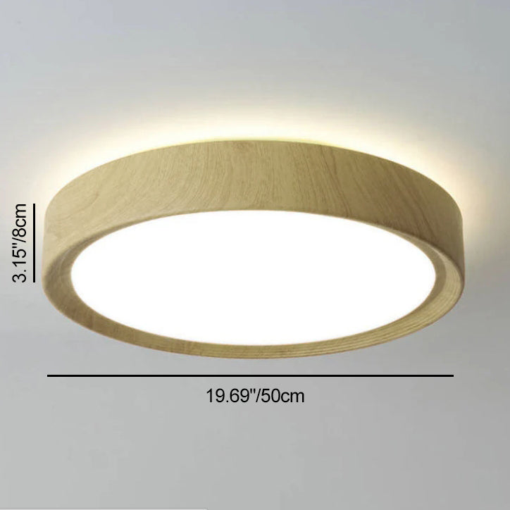 Modern Simple Wood Grain Round Iron LED Flush Mount Ceiling Light