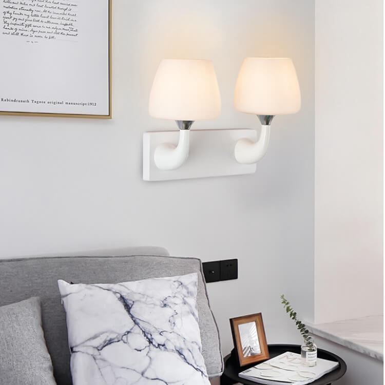 Nordic Minimalist White Iron Glass Cup Shade 1/2 Light Wall Sconce Lamp