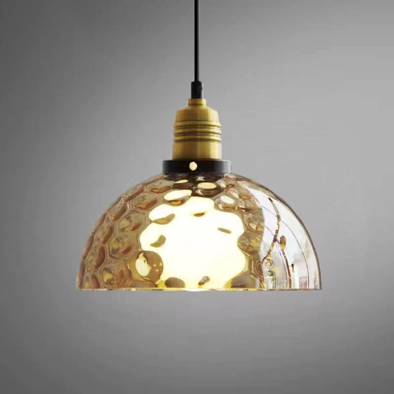 Nordic Vintage Amber Water Pattern Glass Dome 1-Light Pendant Light