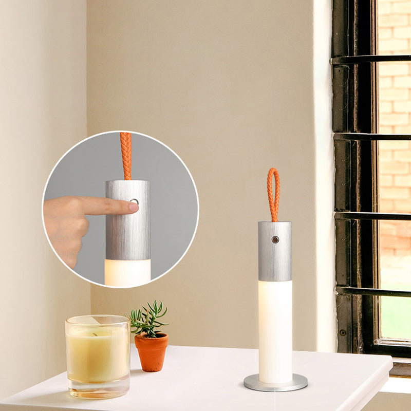 Modern Minimalist Portable Carrying Cord Cylinder Aluminum Acrylic LED Table Lamp For Bedroom