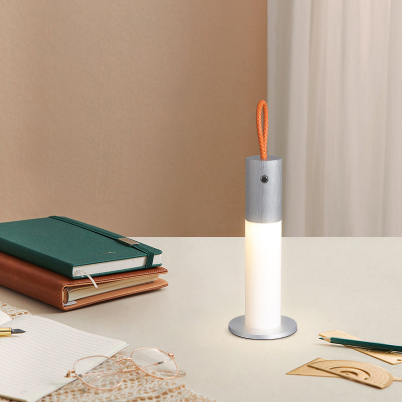 Modern Minimalist Portable Carrying Cord Cylinder Aluminum Acrylic LED Table Lamp For Bedroom