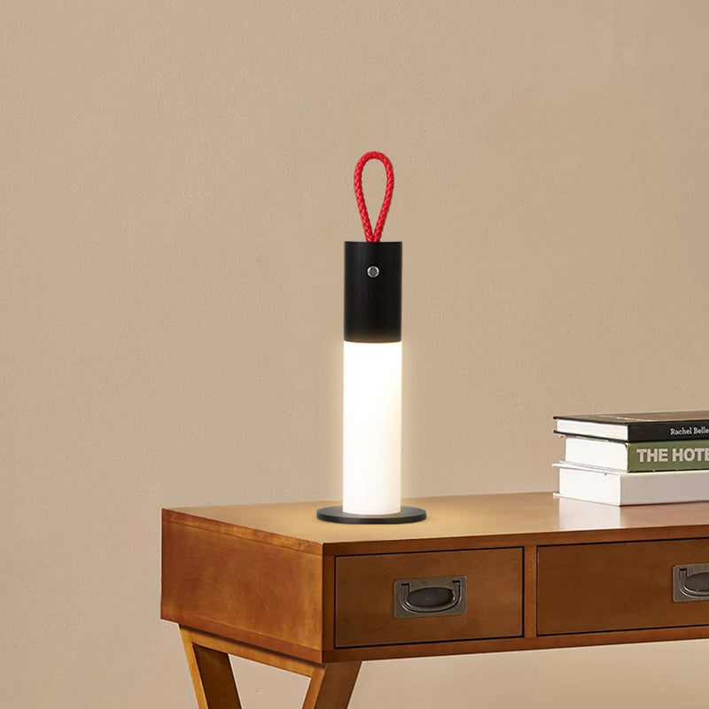 Modern Minimalist Portable Carrying Cord Cylinder Aluminum Acrylic LED Table Lamp For Bedroom