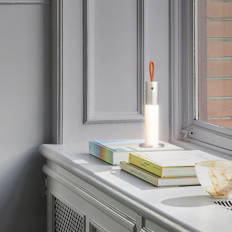 Modern Minimalist Portable Carrying Cord Cylinder Aluminum Acrylic LED Table Lamp For Bedroom