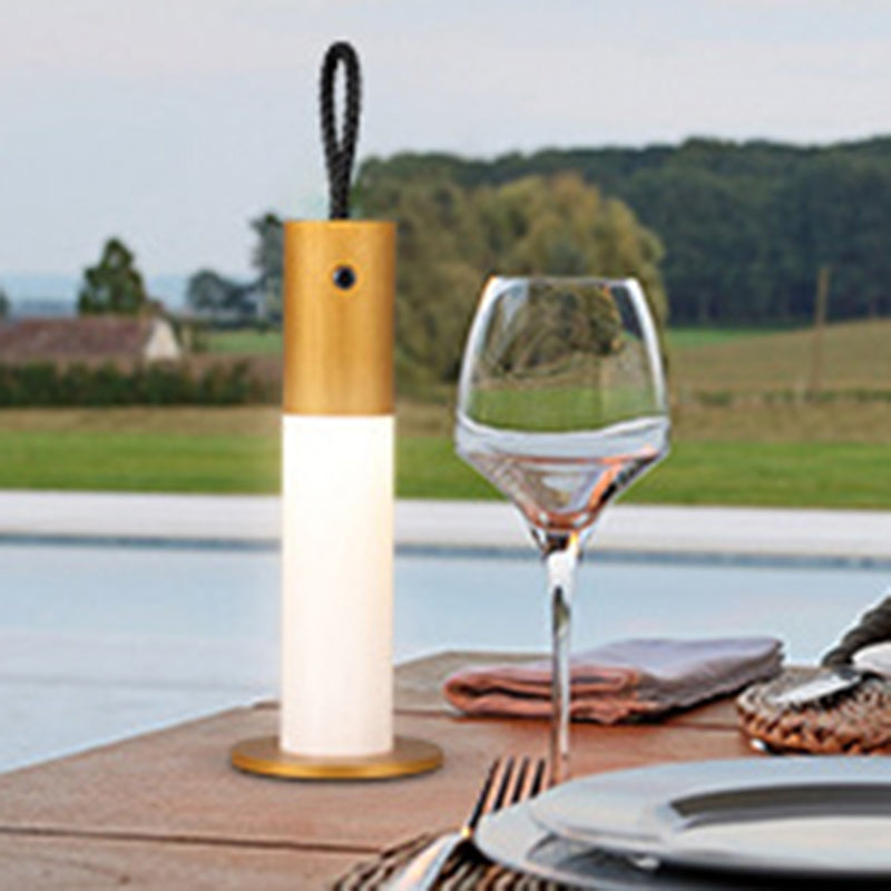 Modern Minimalist Portable Carrying Cord Cylinder Aluminum Acrylic LED Table Lamp For Bedroom