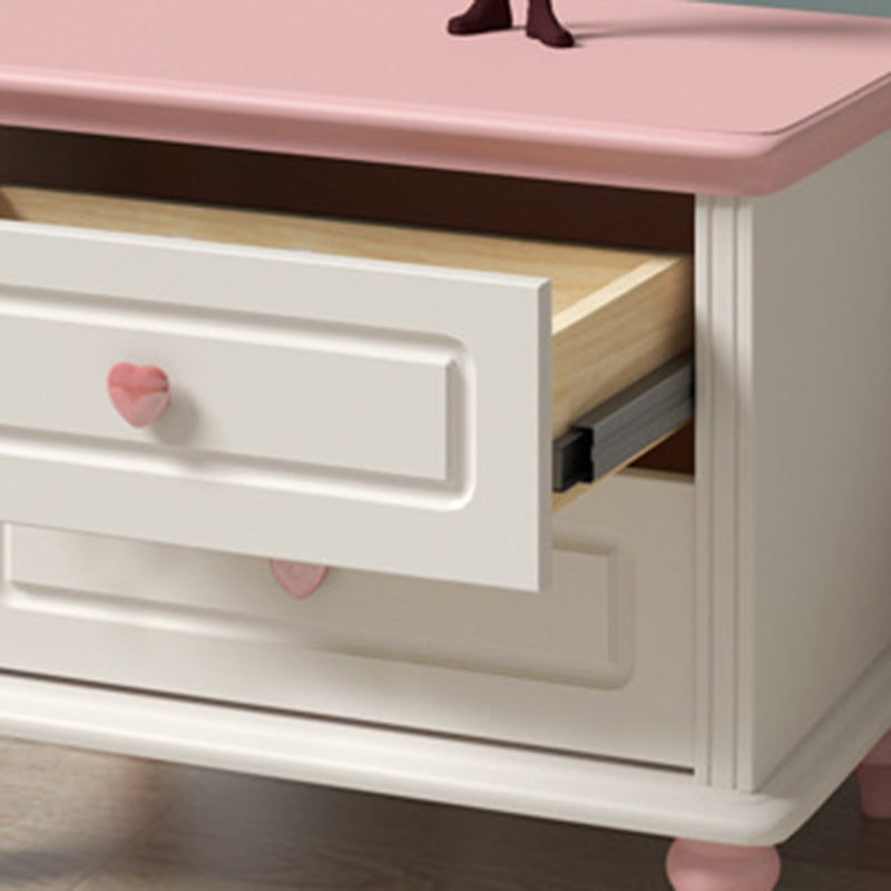 Modern Art Deco Solid Wood Rectangular Nightstand With 2-Drawer For Girls' Bedroom