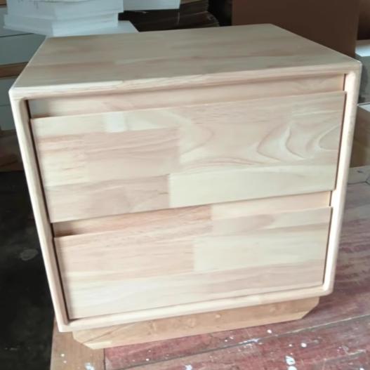 Modern Minimalist Solid Wood Square Nightstand 2-Drawer For Bedroom