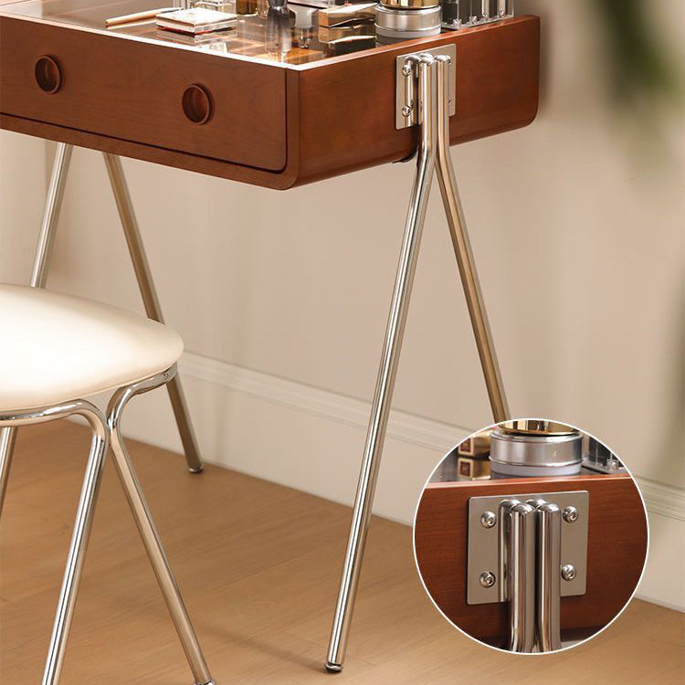 Contemporary Retro Solid Wood Stainless Steel & Glass Rectangular Makeup Vanity 1-Drawer Storage For Bedroom
