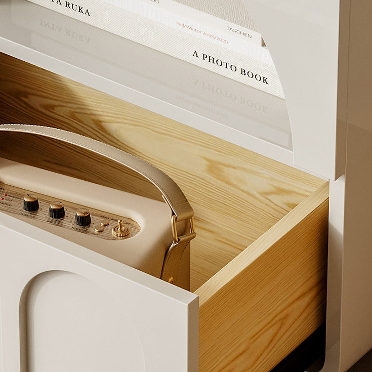 Traditional French Solid Wood Rectangular Arch Design Nightstand 1 Drawer Storage For Bedroom