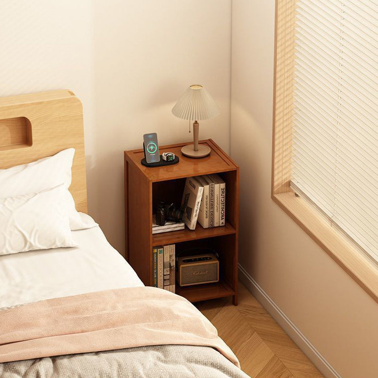 Contemporary Retro Weaving Bamboo Fiberboard And Glass Rectangular Nightstand 2 Storage Cabinets For Bedroom