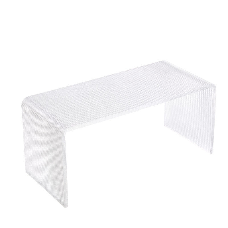 Modern Minimalist Acrylic C-Shaped Rectangular Side Table With Mosaic Texture For Living Room & Bedroom