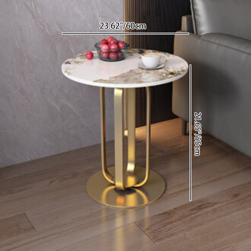 Contemporary Nordic Slab Stainless Steel Carbon Steel Round Side Table With 1-Tray For Living Room & Bedroom
