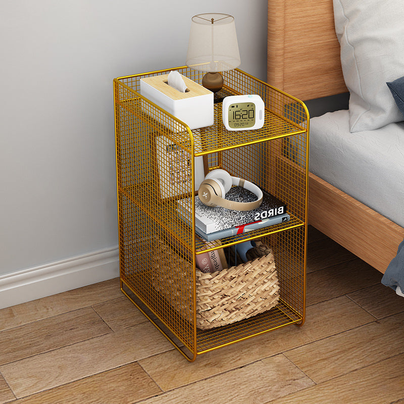 Modern Minimalist Iron Rectangular Narrow Nightstand With 3 Tiers For Living Room & Bedroom