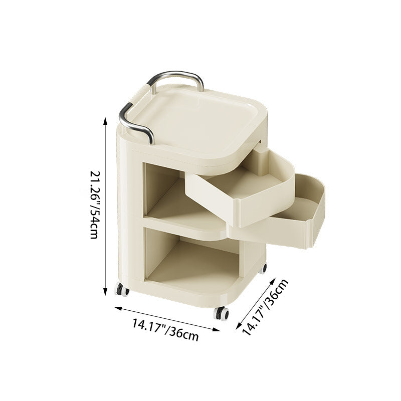 Contemporary Nordic ABS Stainless Steel Square Movable Storage Cart End Table With 2/3/4 Tiers For Bedroom And Living Room