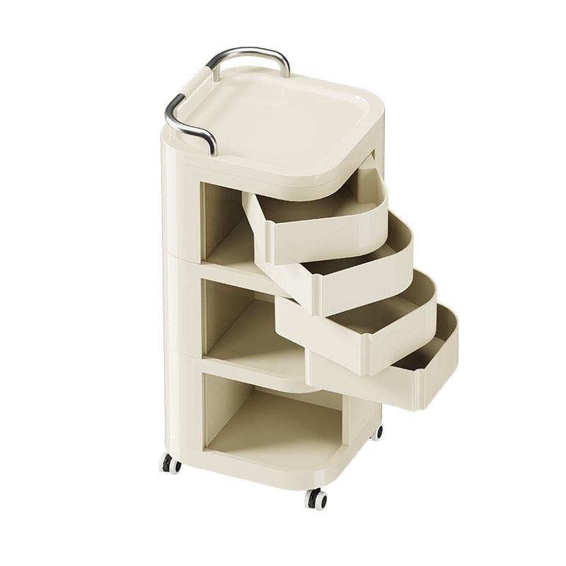 Contemporary Nordic ABS Stainless Steel Square Movable Storage Cart End Table With 2/3/4 Tiers For Bedroom And Living Room