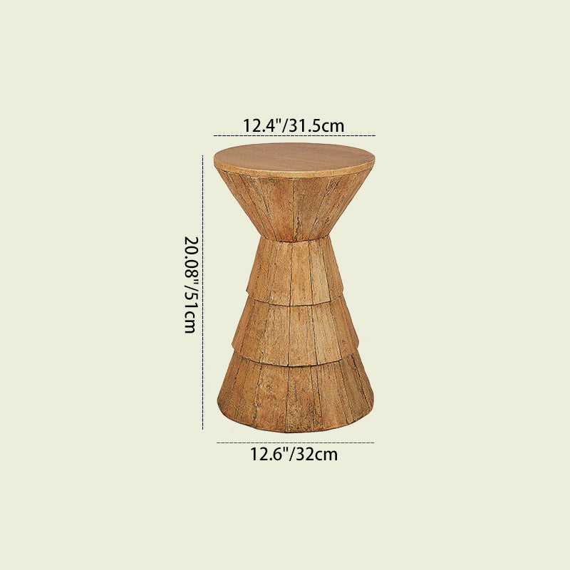 Traditional Farmhouse Magnesium Oxide Round Stump Side Table With Wood Grain Texture For Living Room And Bedroom