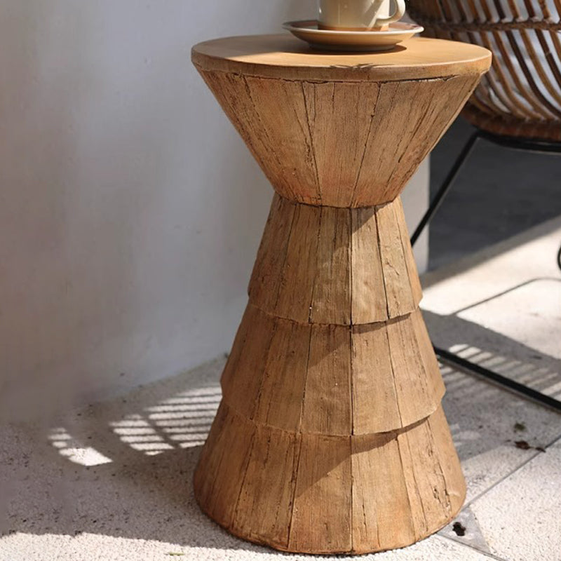 Traditional Farmhouse Magnesium Oxide Round Stump Side Table With Wood Grain Texture For Living Room And Bedroom