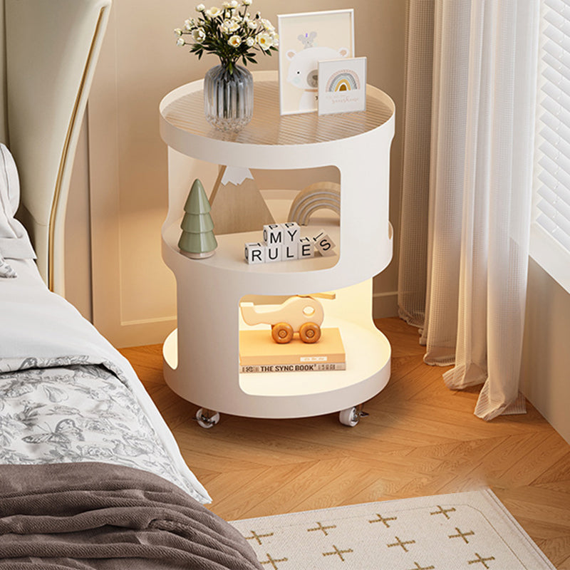 Modern Minimalist Iron And Striped Glass Round & Square Movable Side Table With 3 Tiers For Living Room And Bedroom