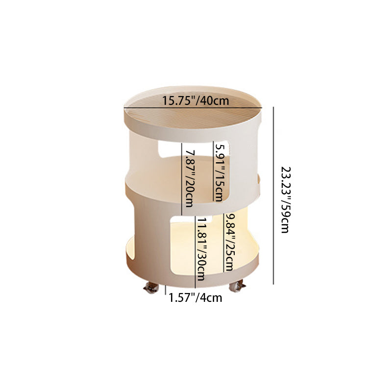 Modern Minimalist Iron And Striped Glass Round & Square Movable Side Table With 3 Tiers For Living Room And Bedroom