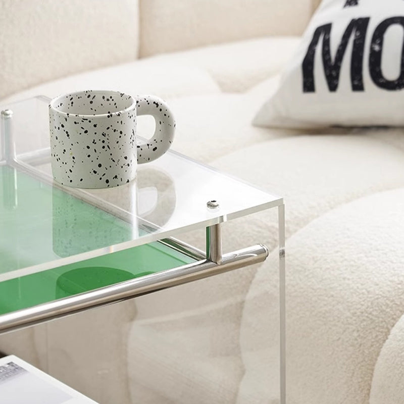 Contemporary Nordic Acrylic And Stainless Steel Square Movable Side Table With 2 Tiers For Living Room And Bedroom