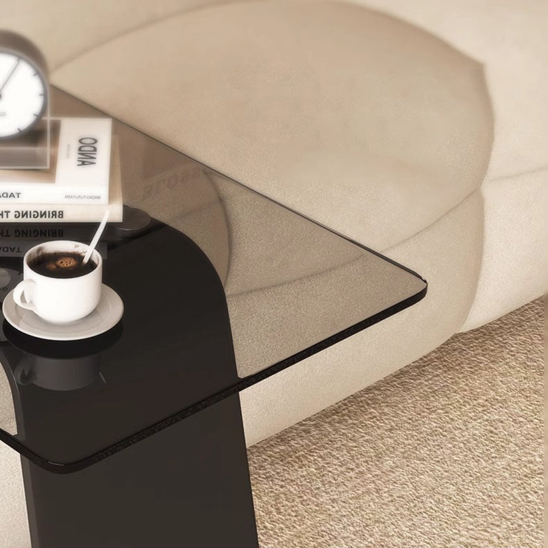 Modern Minimalist Tempered Glass & Carbon Steel Rectangular C-Shaped End Table With 2-Tier Design For Living Room And Bedroom