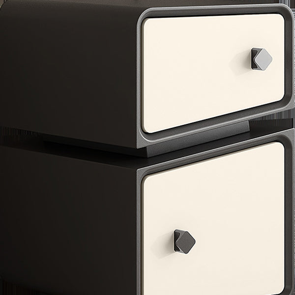 Modern Minimalist Solid Wood & Microfiber Leather Rectangular Split-Cut Nightstand With 2 Drawers For Bedroom