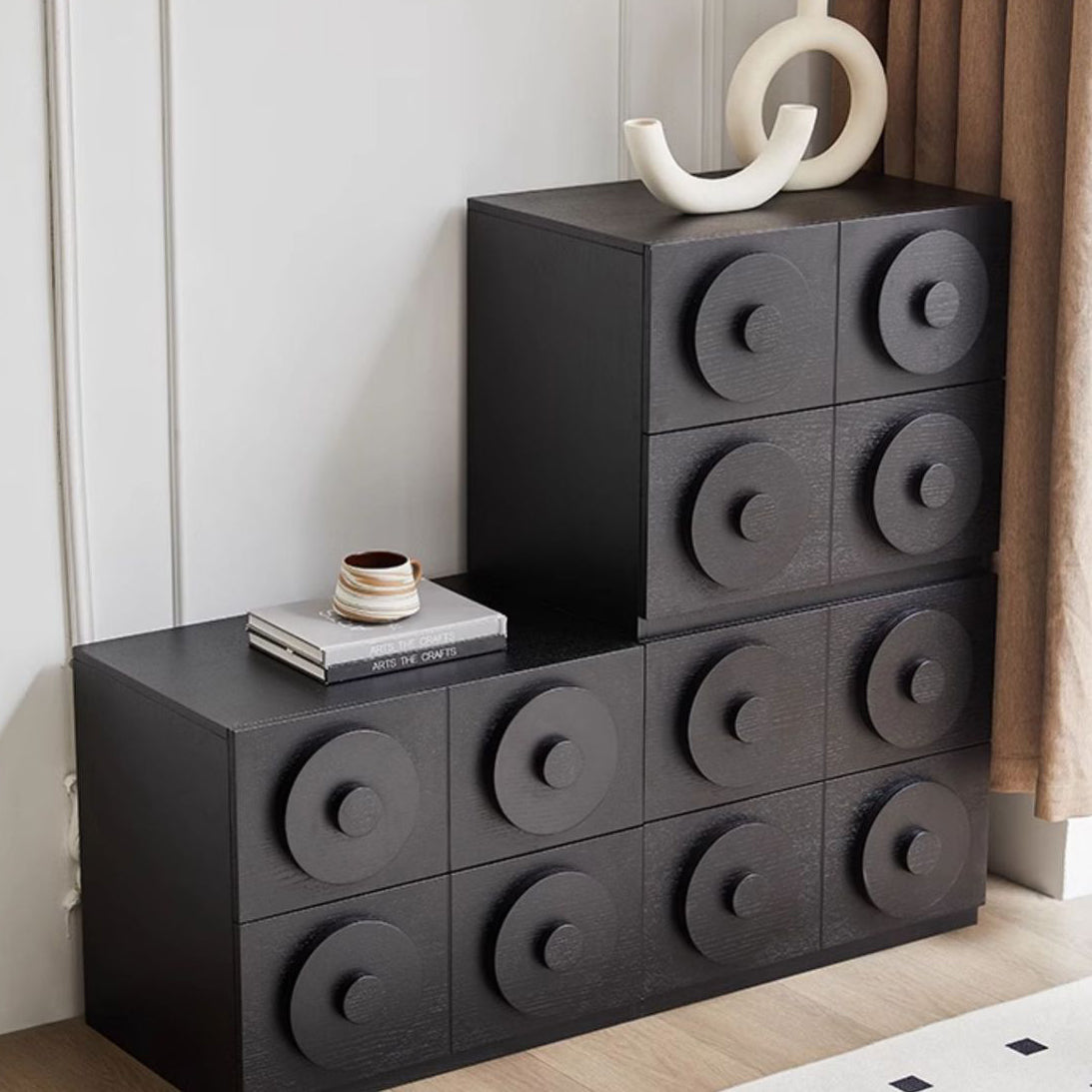 Contemporary Retro Solid Wood Square Combination Nightstand With 1-Drawer & 1-Cabinet For Bedroom Or Living Room