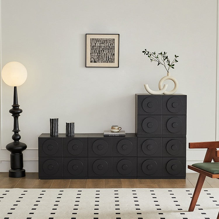 Contemporary Retro Solid Wood Square Combination Nightstand With 1-Drawer & 1-Cabinet For Bedroom Or Living Room