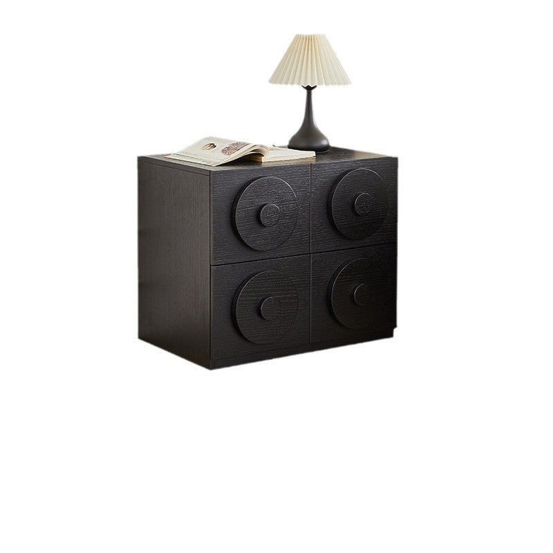 Contemporary Retro Solid Wood Square Combination Nightstand With 1-Drawer & 1-Cabinet For Bedroom Or Living Room