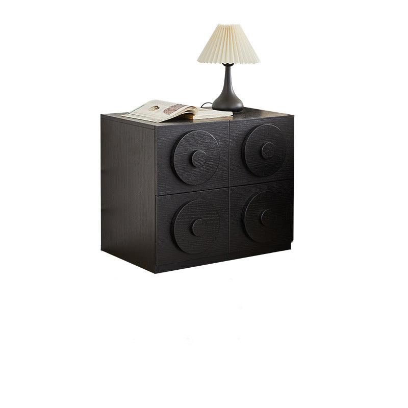 Contemporary Retro Solid Wood Square Combination Nightstand With 1-Drawer & 1-Cabinet For Bedroom Or Living Room