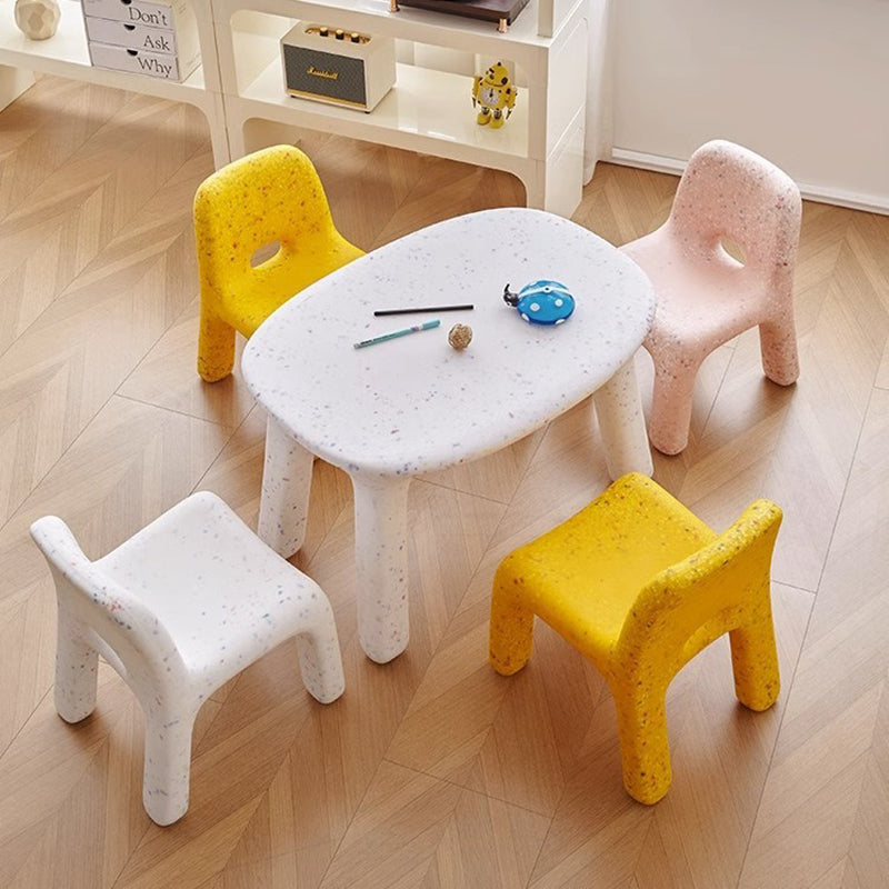 Contemporary Nordic PE Oval Kids Colorful Safe Desk & Chair Set For Living Room & Study