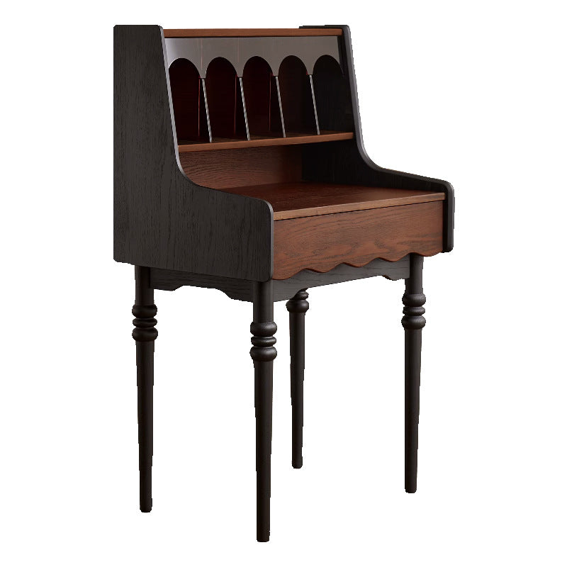 Contemporary Retro Solid Wood Rectangular Roman Column Arched Makeup Vanity & Stool Set For Bedroom