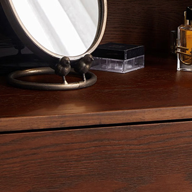 Contemporary Retro Solid Wood Rectangular Roman Column Arched Makeup Vanity & Stool Set For Bedroom