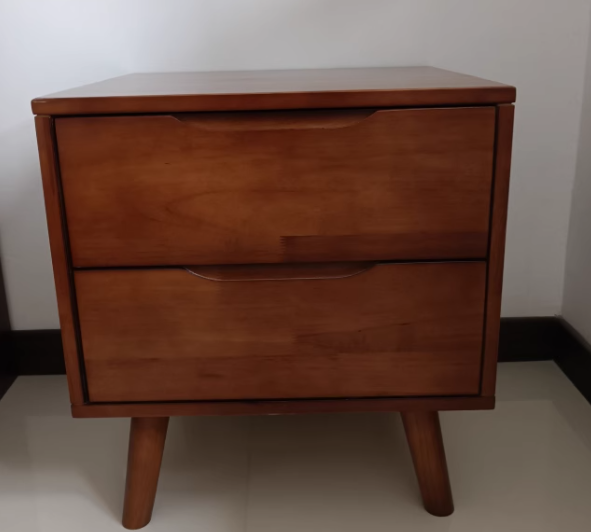 Contemporary Nordic Rectangular Solid Wood Nightstand 1/2 Drawer For Bedroom