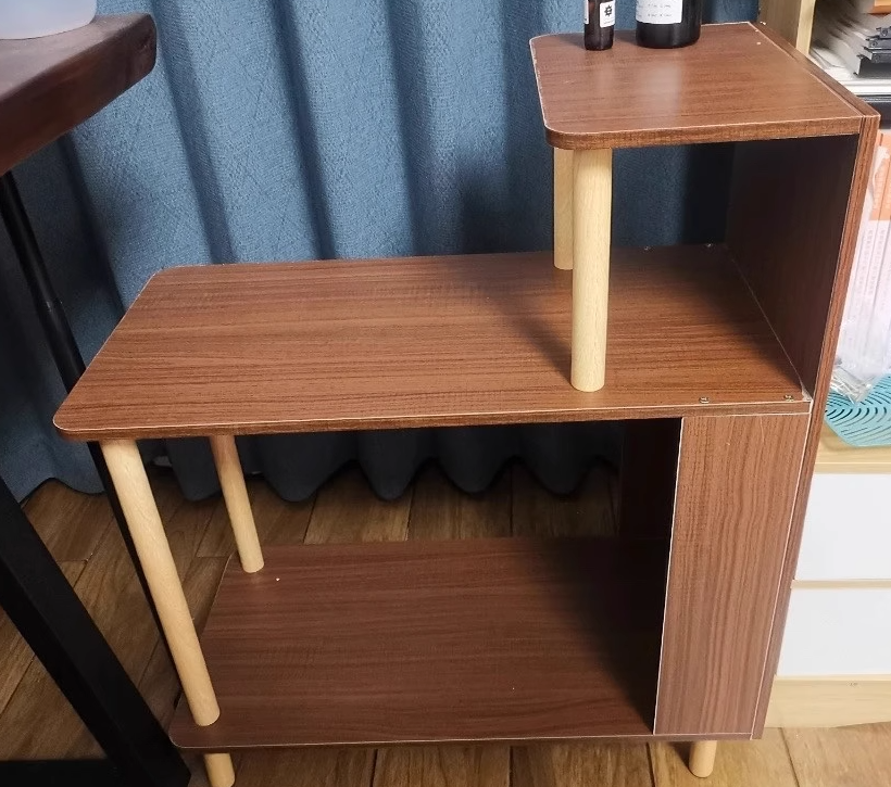 Modern Minimalist Rectangular Solid Wood Panel Side Table 3-Tier For Bedroom