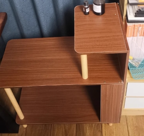 Modern Minimalist Rectangular Solid Wood Panel Side Table 3-Tier For Bedroom