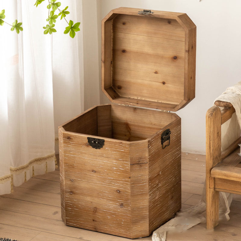 Traditional Retro Rectangular Solid Wood Iron Nightstand 1-Storage For Bedroom