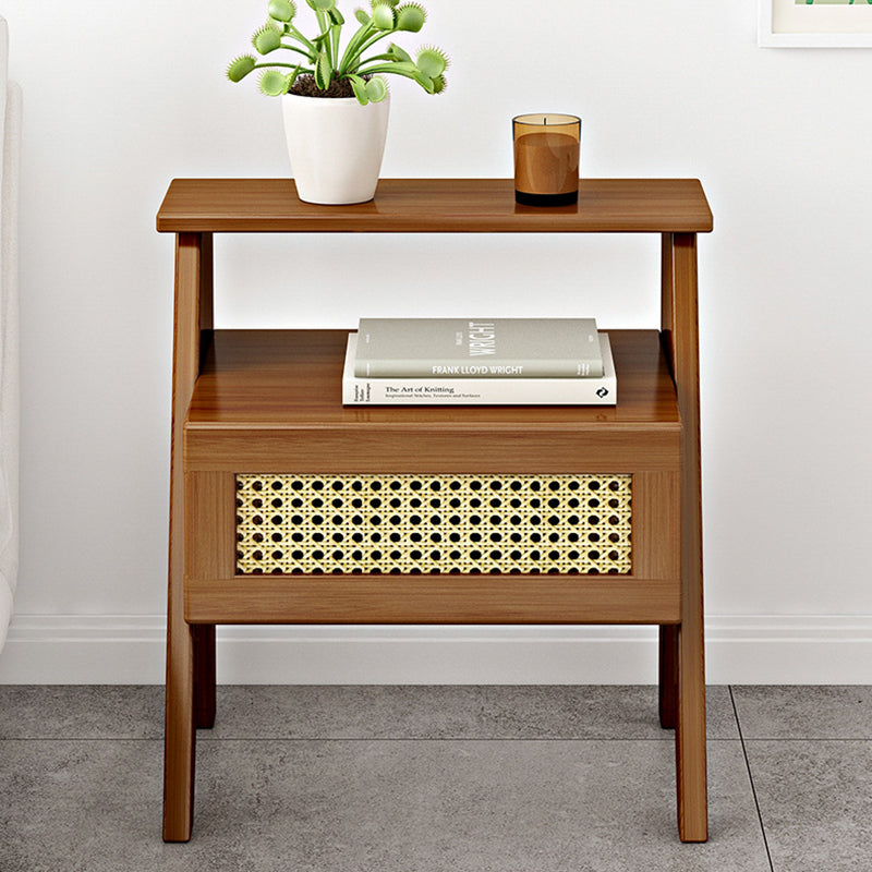 Modern Minimalist Trapezoidal Rectangular Nan Bamboo Plastic Nightstand 1-Drawer For Bedroom