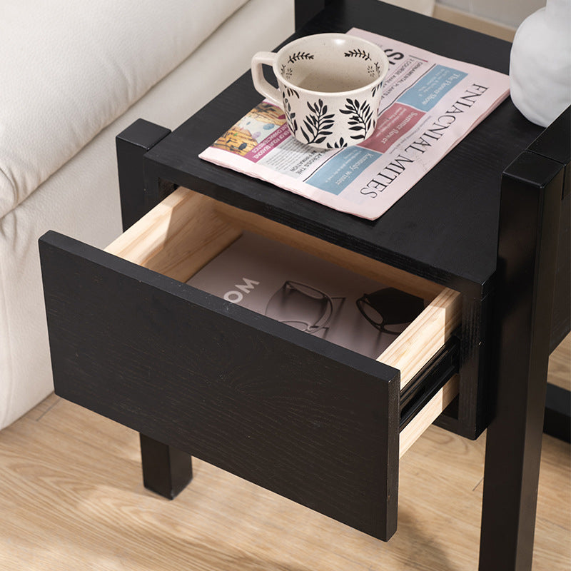Modern Minimalist Rectangular Solid Wood Nightstand 3-Leg 1-Drawer For Bedroom