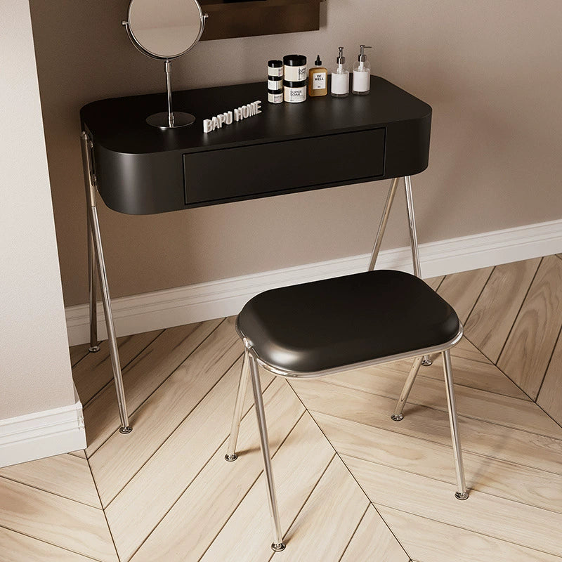 Modern Minimalist MDF Stainless Steel Rectangular Makeup Vanity & Stool Set 1-Drawer For Bedroom