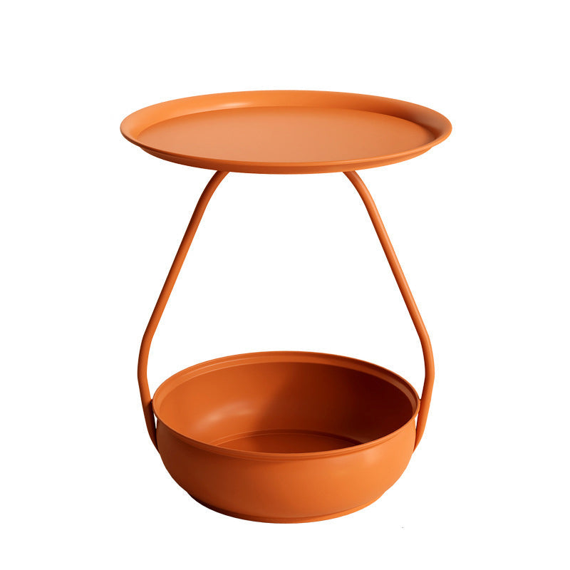 Contemporary Nordic Iron And Carbon Steel Round Side Table With 2-Tier Storage For Living Room And Bedroom