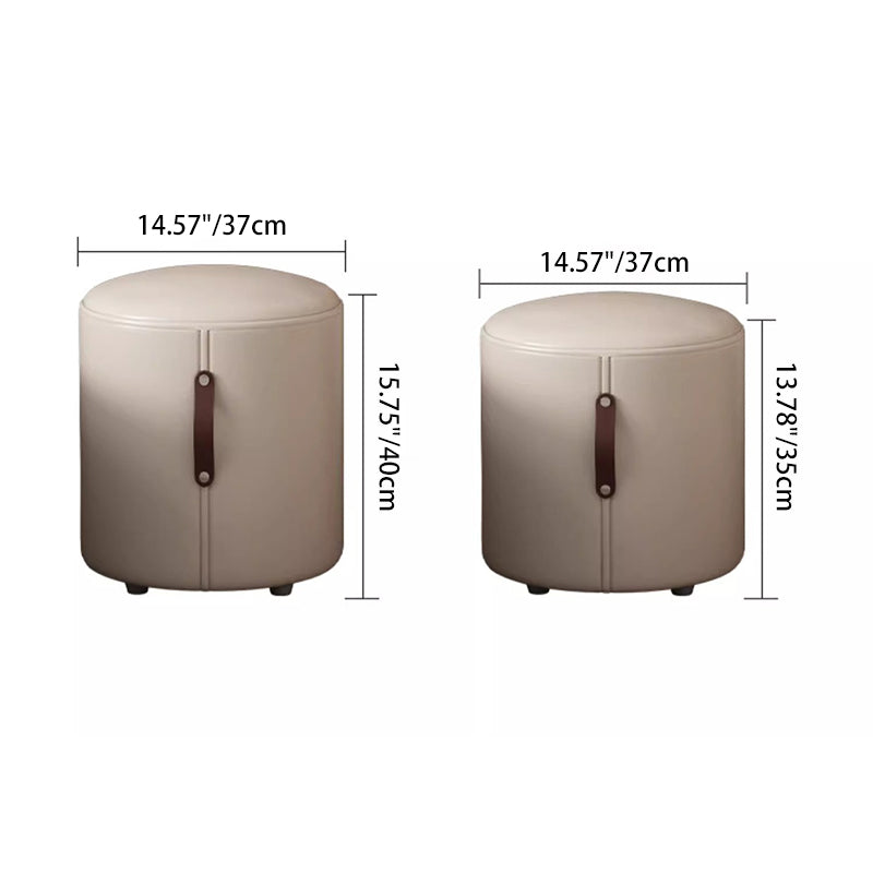 Contemporary Nordic Cylinder Portable Leather Solid Wood Vanity Stool Backless Armless For Bedroom