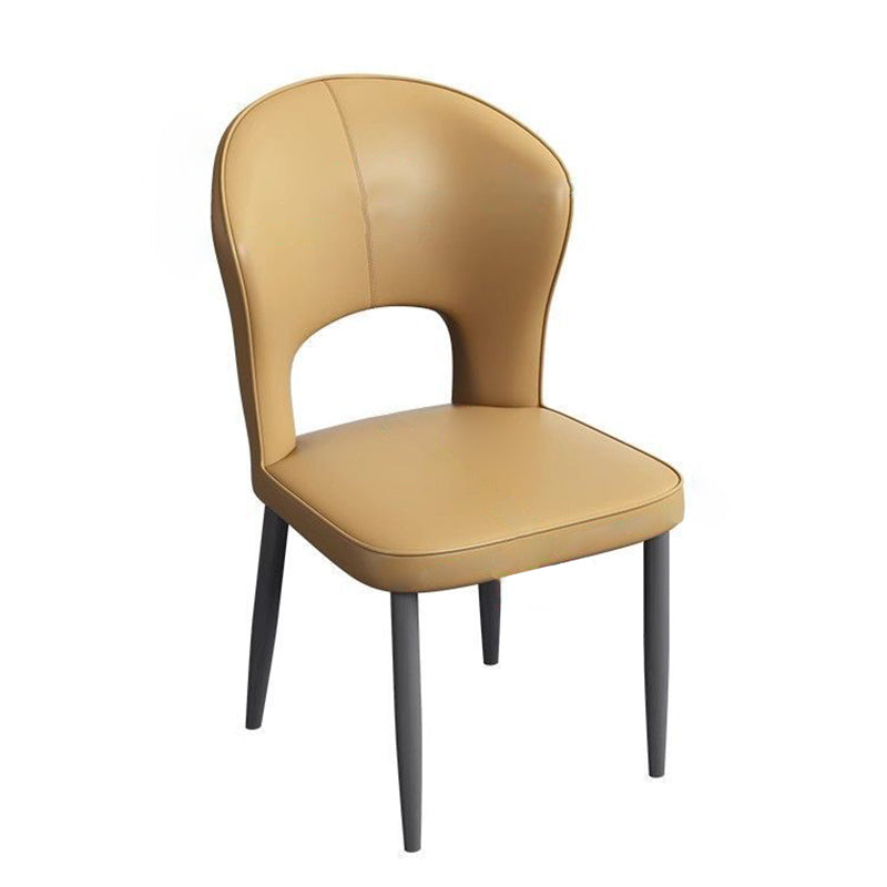 Contemporary Scandinavian Faux Leather Carbon Steel Dining Chair Backrest Armless For Dining Room