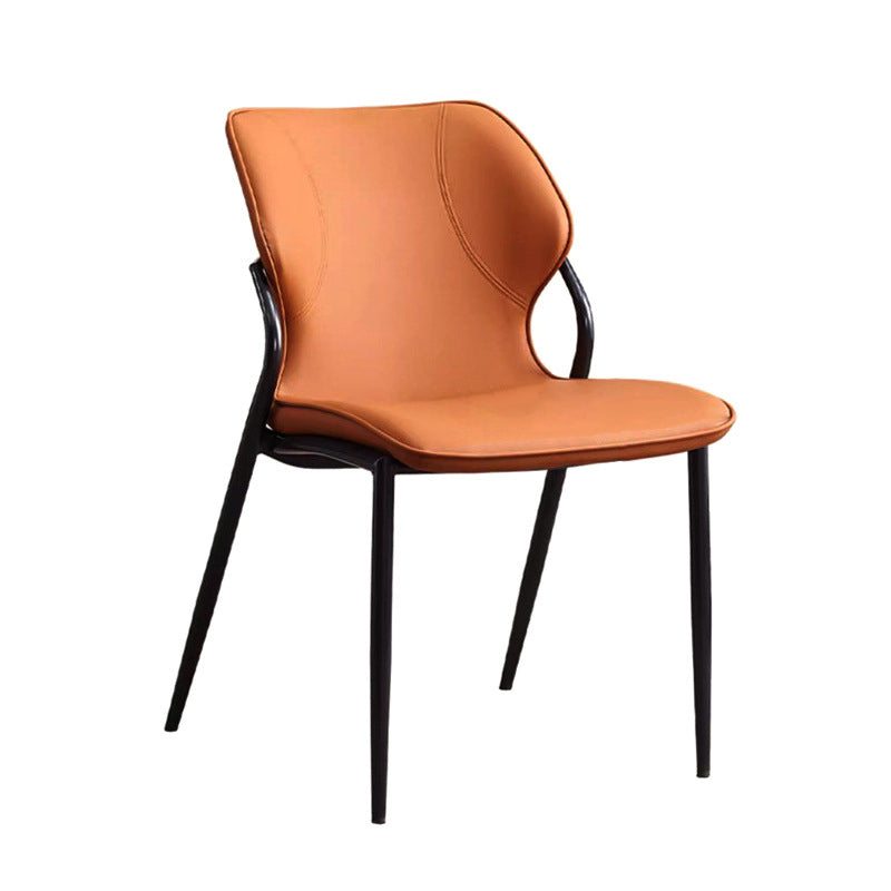 Contemporary Nordic Faux Leather Carbon Steel Dining Chair Backrest Armless For Dining Room