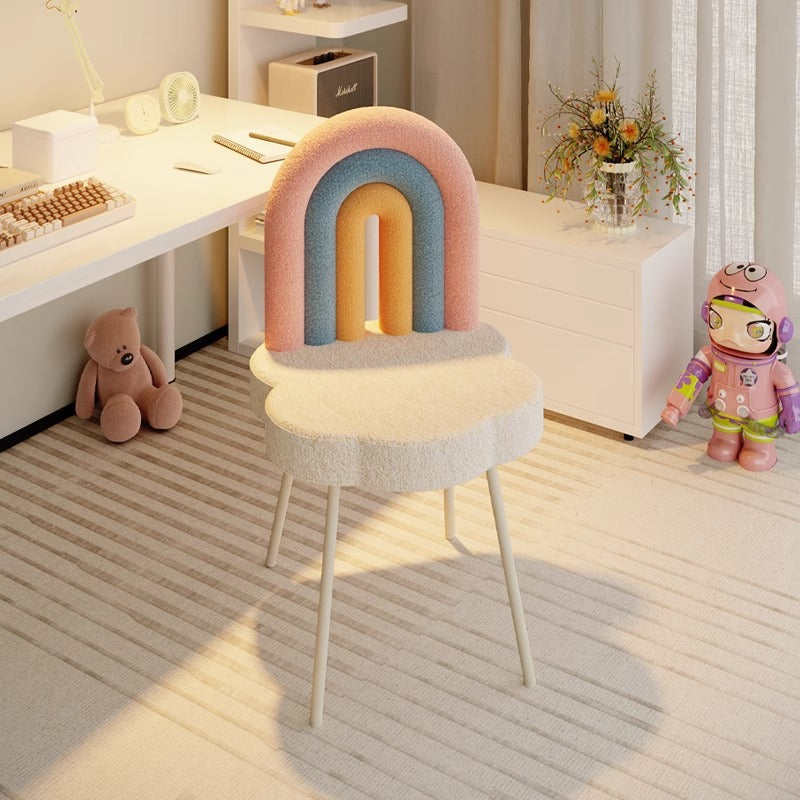 Contemporary Creative Rainbow Lambswool Iron Vanity Stool Backrest Armless For Bedroom